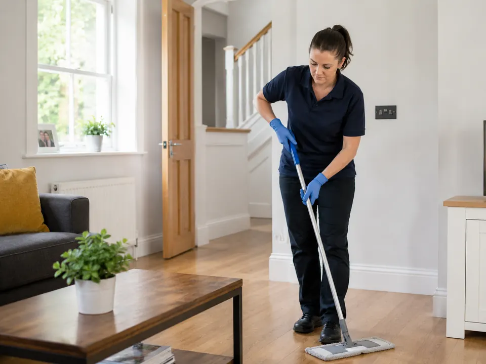 Floor cleaning and finishing touches during a deep clean in Birmingham